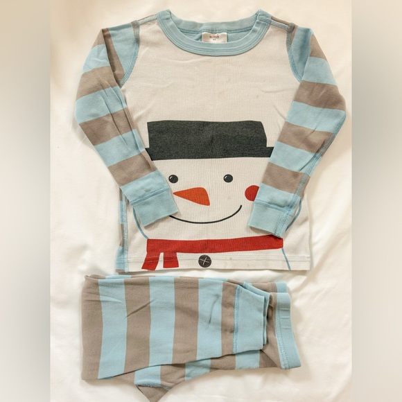 Hanna Andersson snowman pjs toddler kid 4 light blue stripe pajamas - Picture 1 of 6